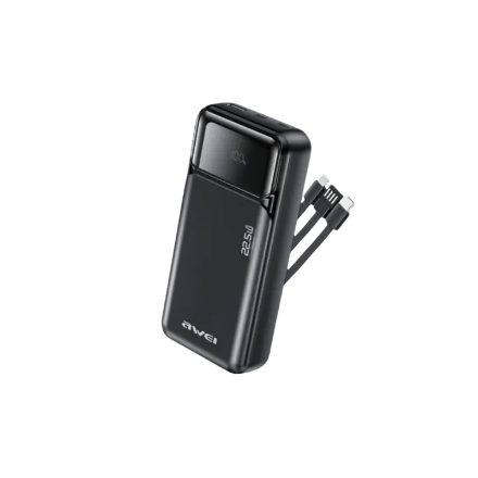 Awei PA‑93 20000mAh 22.5W Fast Charging Power Bank with Built‑in Dual Cables
